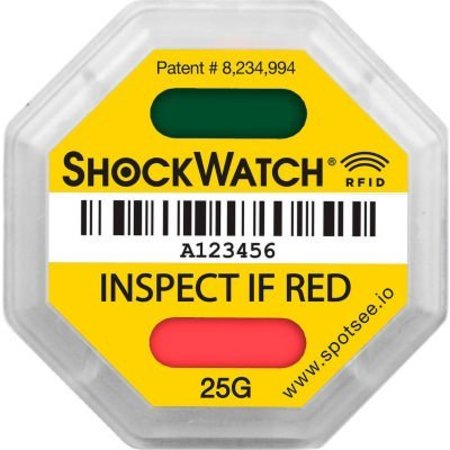 SHOCKWATCH SpotSee‚Ñ¢ ShockWatch¬Æ RFID Impact Indicators, 25G Range, Yellow, 100/Box SWRFID-25G